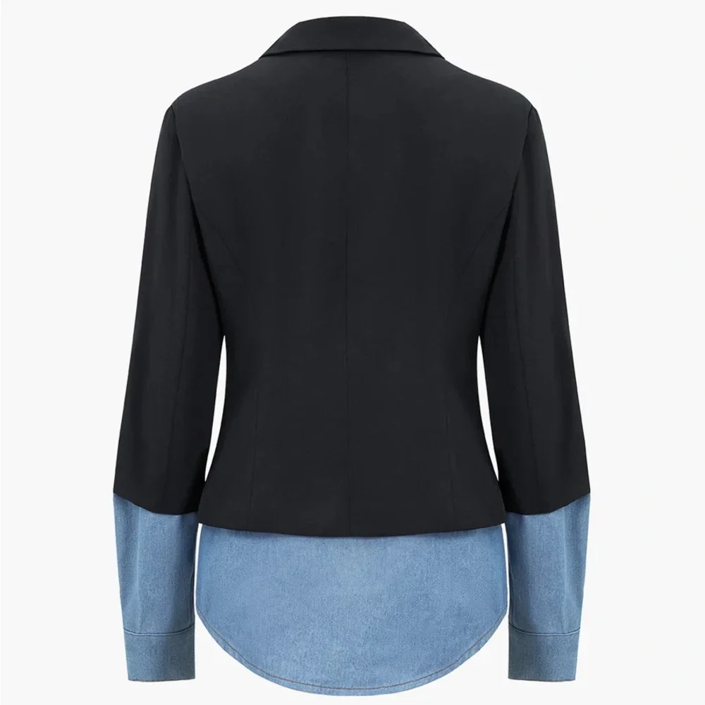Black Blazer with Blue Shirt-Hem Trim - Picture 5 of 5
